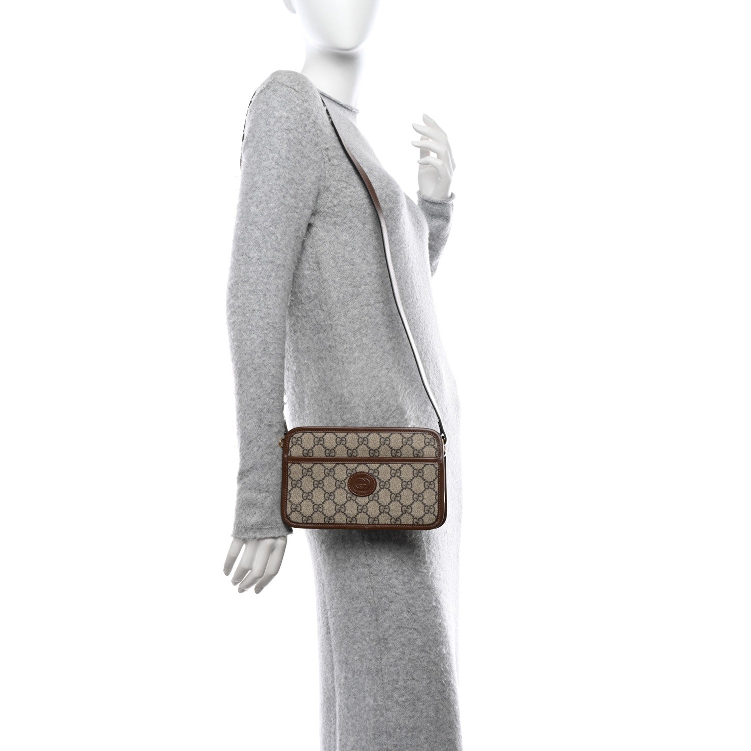 Gucci GG Supreme Monogram Azalea Calfskin Mini Retro Interlocking G Shoulder Bag Beige Ebony Brown Sugar 2 of 9