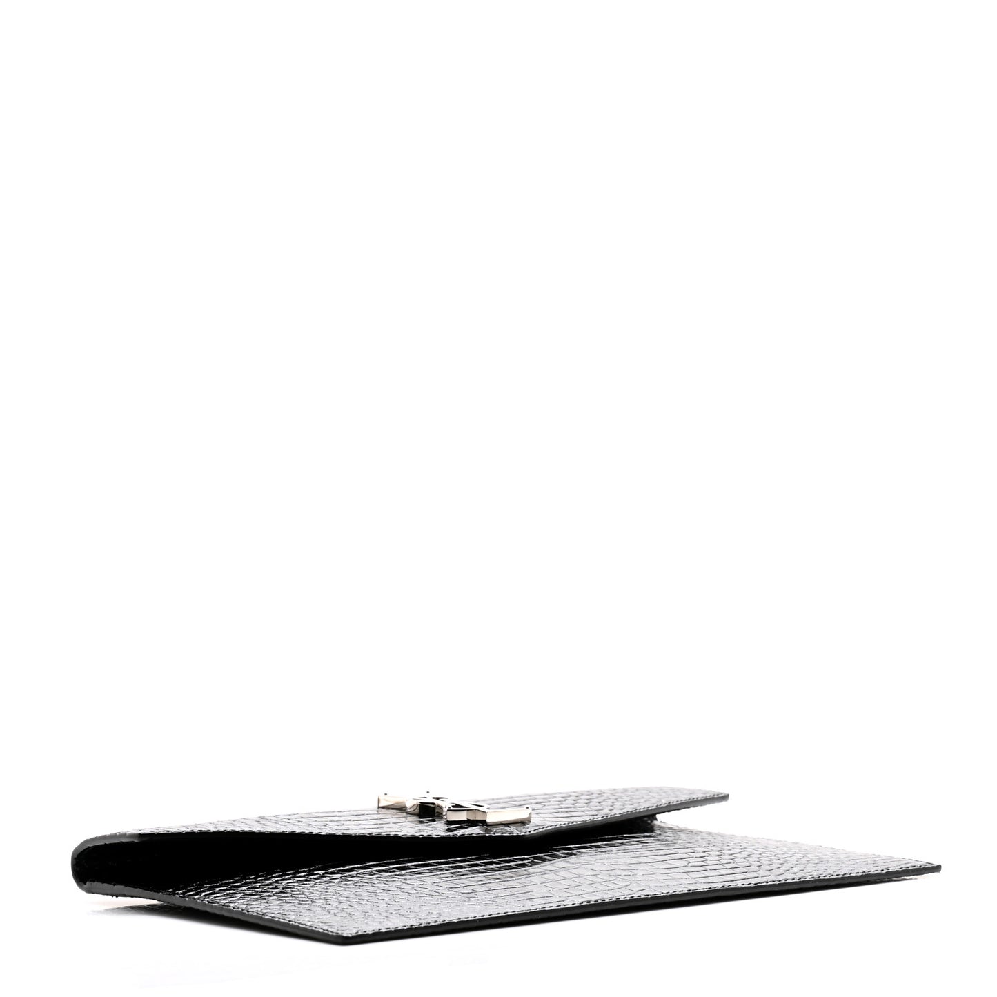 Calfskin Crocodile Embossed Uptown Monogram Clutch Black