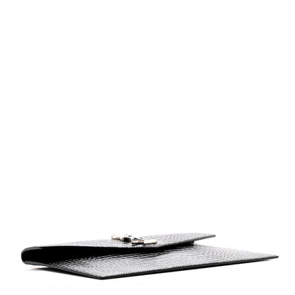 Saint Laurent Calfskin Crocodile Embossed Uptown Monogram Clutch Black 4 of 7