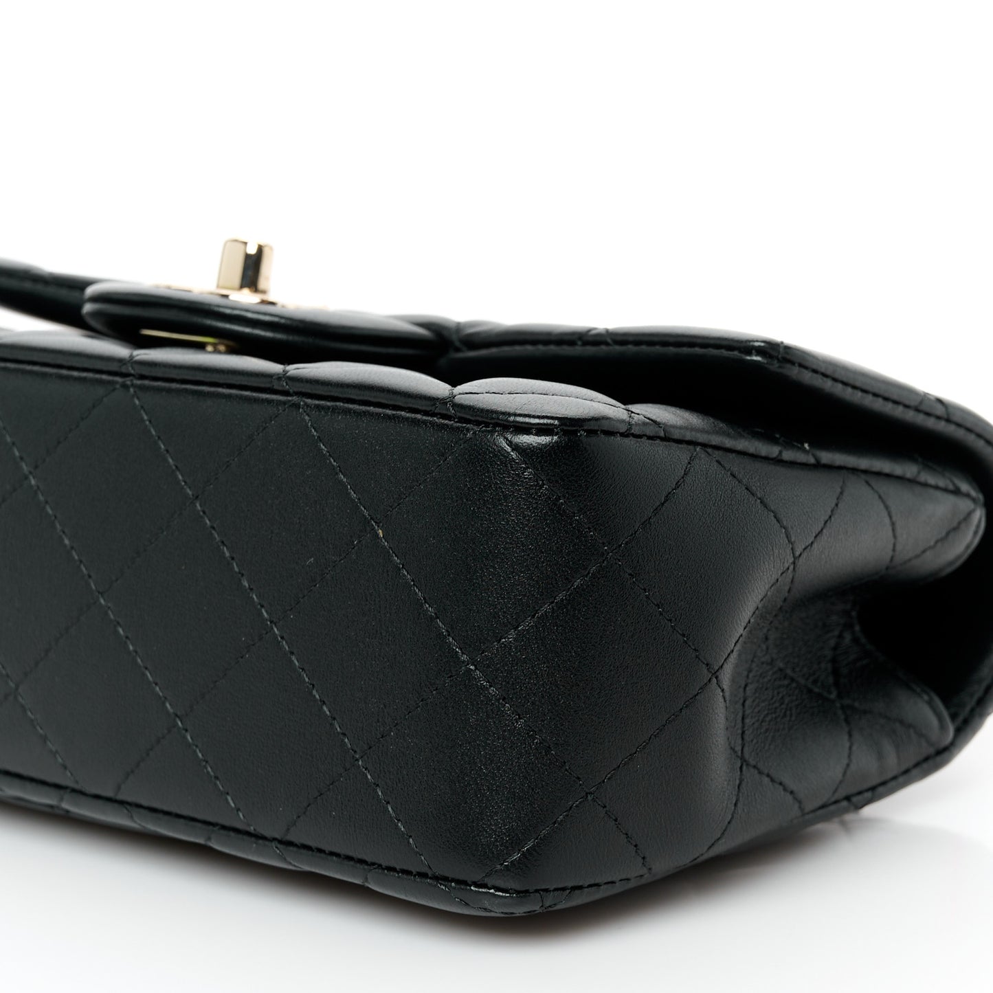 Lambskin Quilted Mini Top Handle Rectangular Flap Black