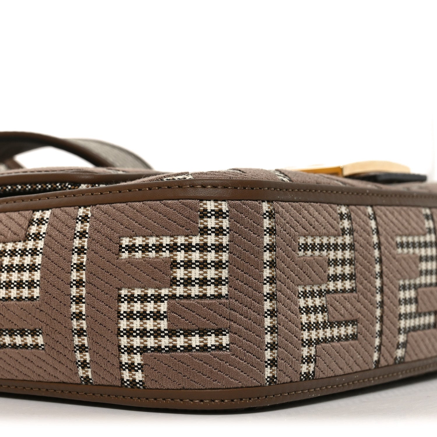 Fendi Wool Vitello King Houndstooth FF Embroidered Baguette Beige