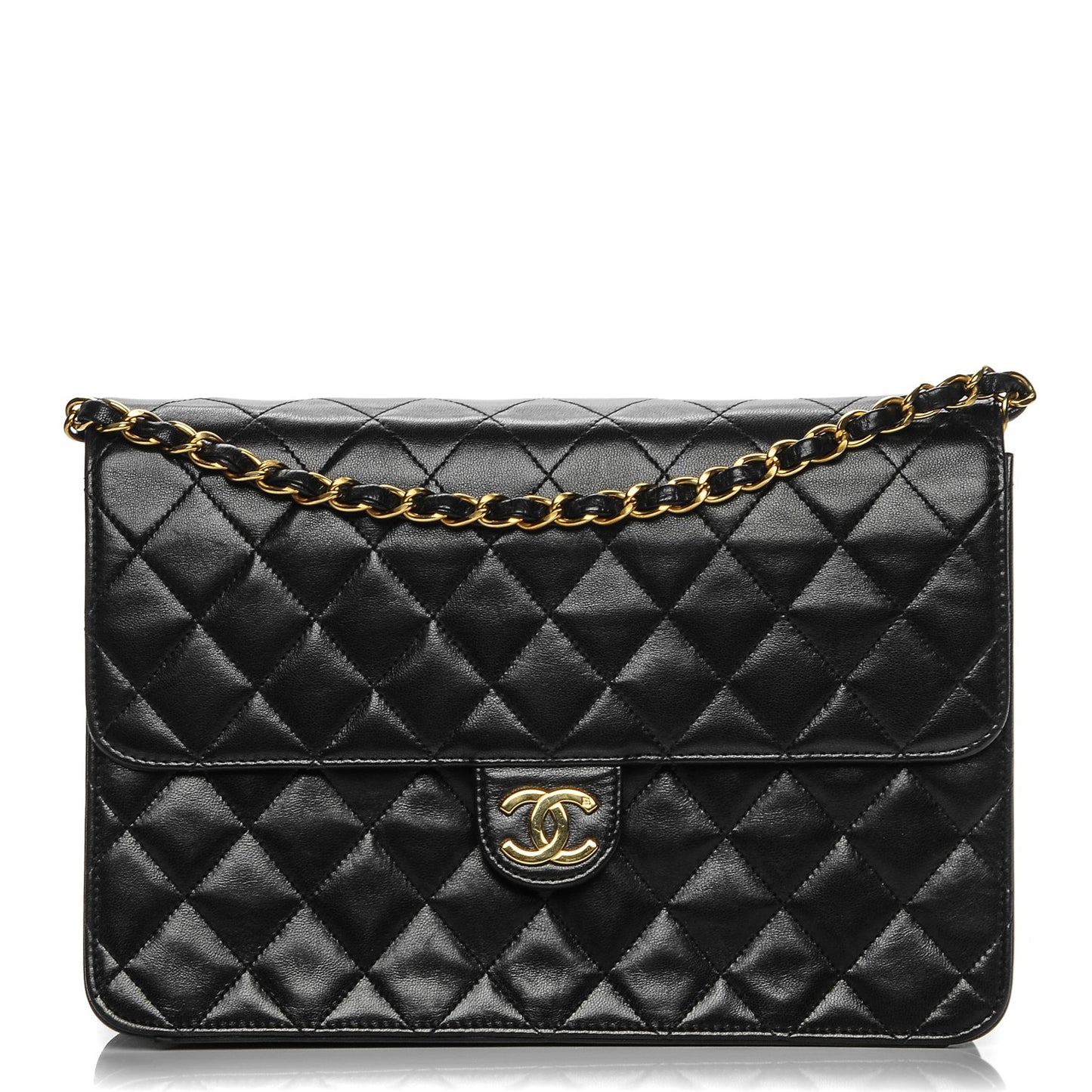 Lambskin Quilted Medium Single Flap Black