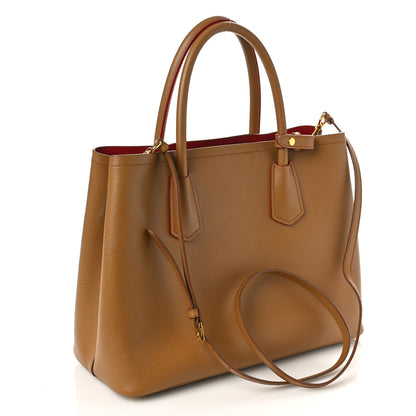 Prada Saffiano Cuir Small Double Bag Caramel Fuoco 3 of 8