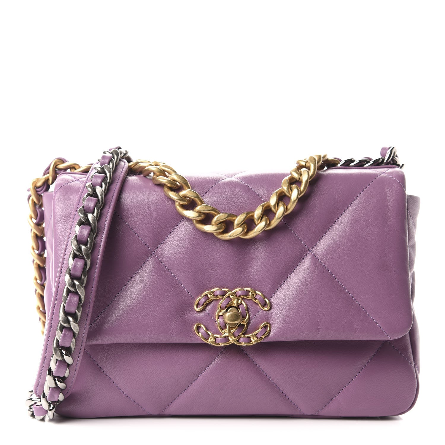 Chanel Goatskin Quilted Medium Chanel 19 Flap Violet Purple 1 of 15