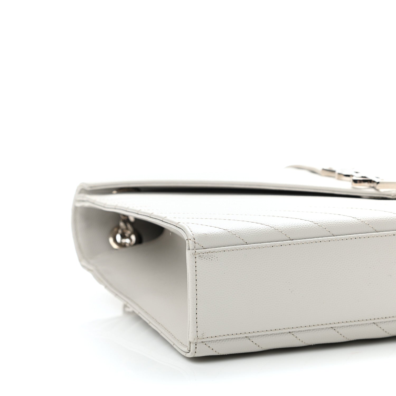 Saint Laurent Grain De Poudre Matelasse Chevron Large Monogram Satchel Light Grey 8 of 9
