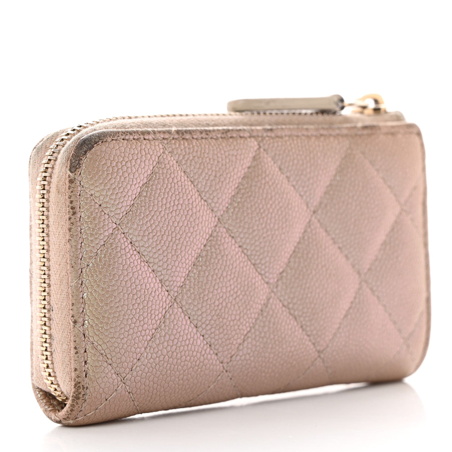 Chanel Iridescent Caviar Quilted Zipped Key Holder Case Beige 3 of 21