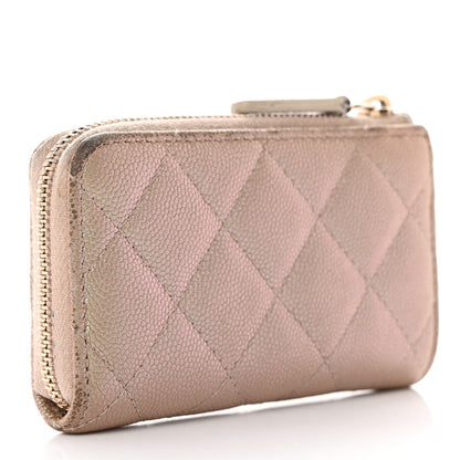 Chanel Iridescent Caviar Quilted Zipped Key Holder Case Beige 3 of 21