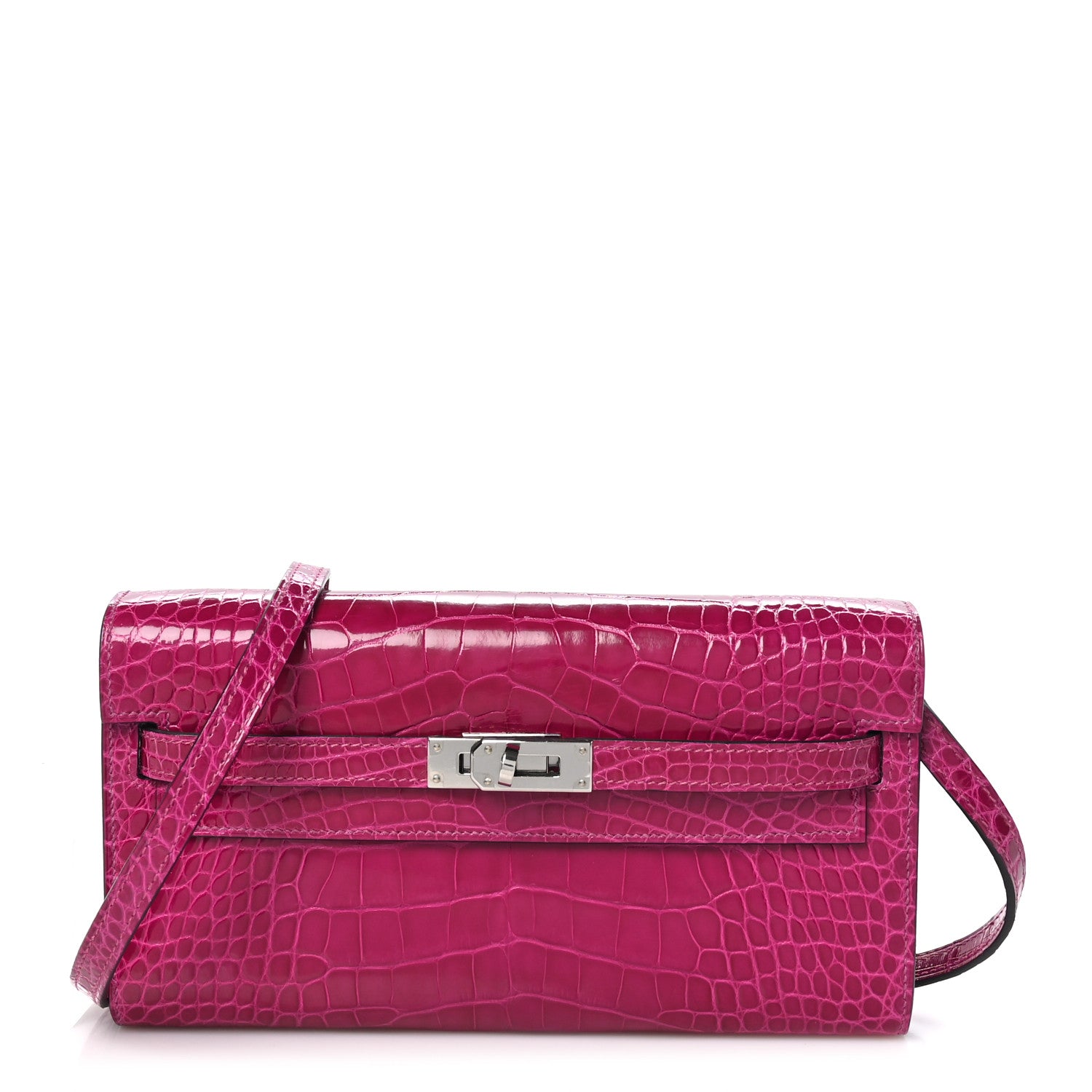 Hermes Shiny Alligator Kelly Wallet To Go Rose Pourpre 1 of 8