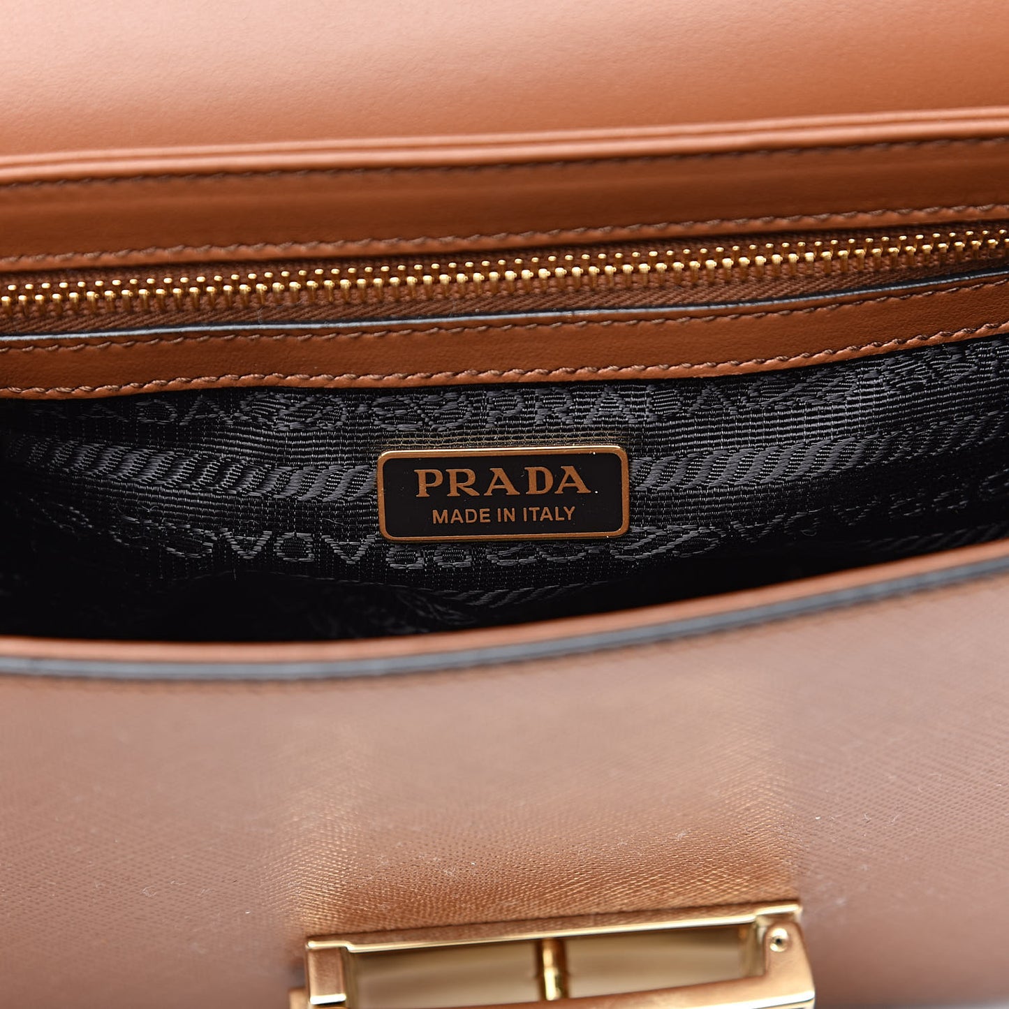Saffiano Lux Embleme Flap Shoulder Bag Cognac