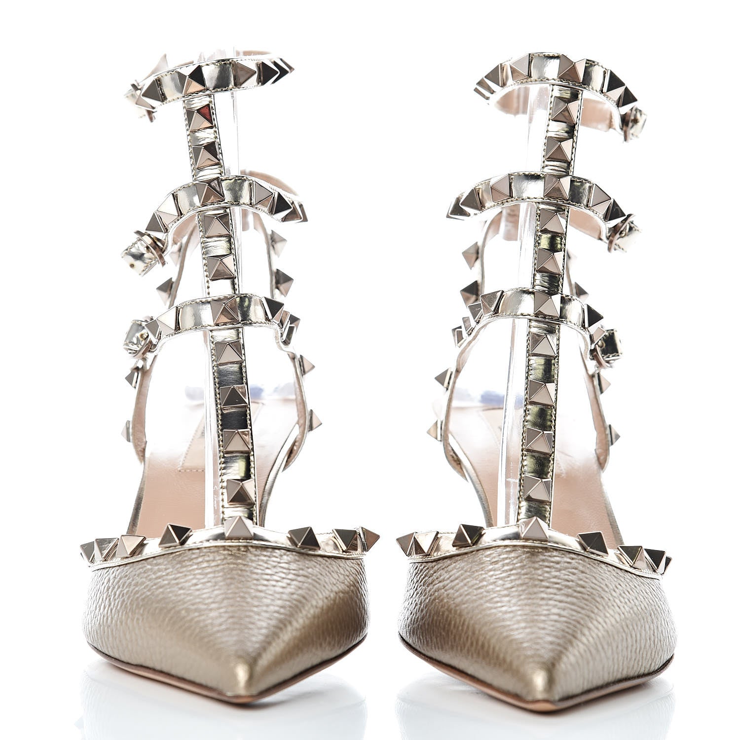 Valentino Garavani Metallic Pebbled Calfskin Patent Rockstud Ankle Strap 65mm Pumps 37.5 Skin 2 of 9