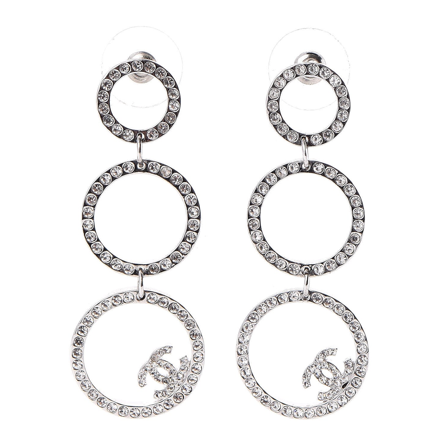 Crystal CC Drop Earrings Silver