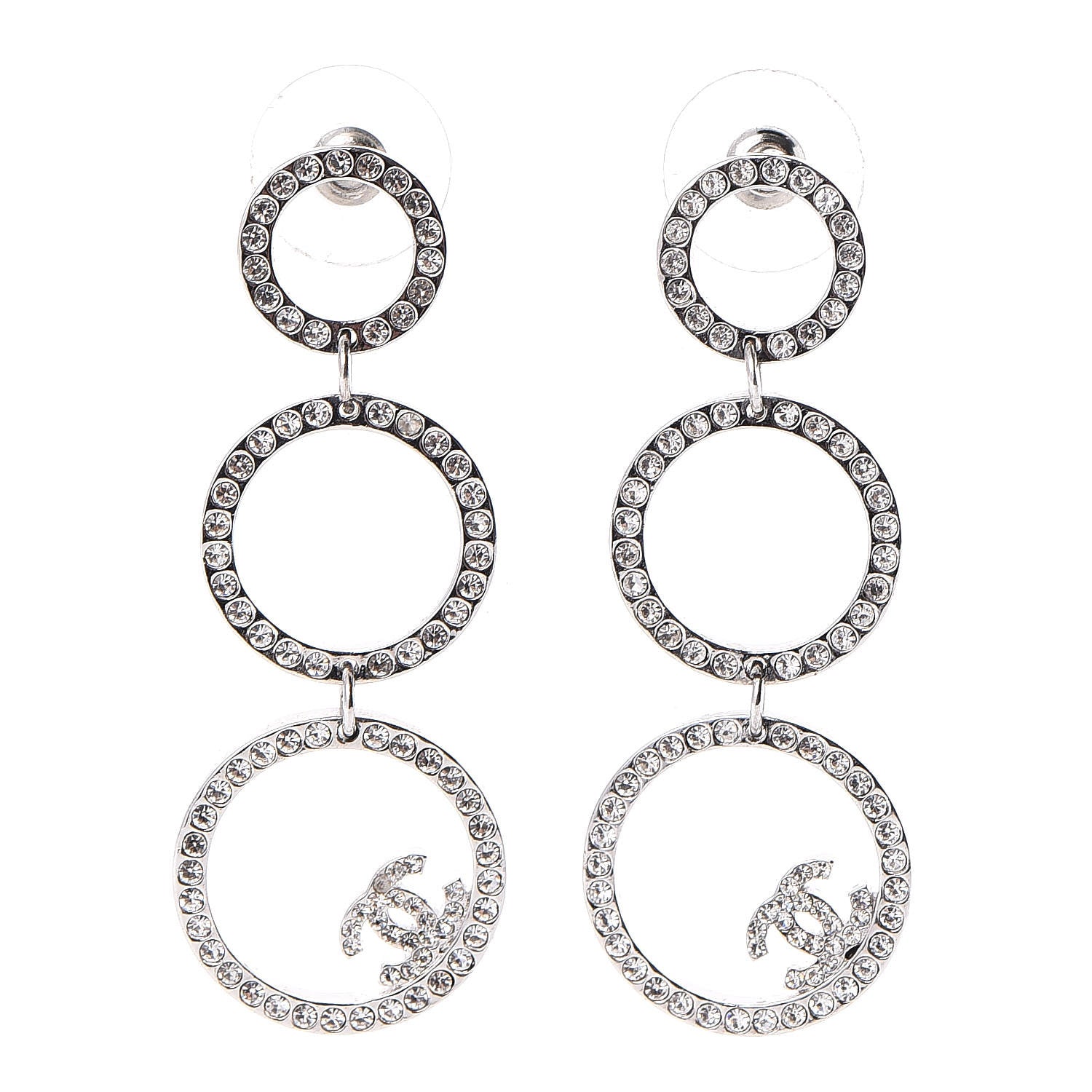 Chanel Crystal CC Drop Earrings Silver 1 of 3