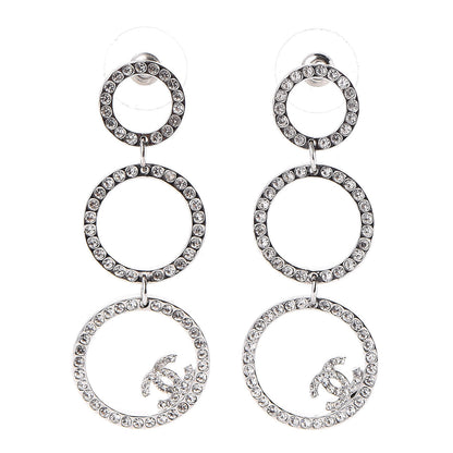 Chanel Crystal CC Drop Earrings Silver 1 of 3