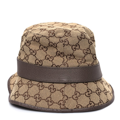 Gucci Monogram Textured Dollar Calfskin GG Jago Bucket Hat S Cacao Beige 5 of 9