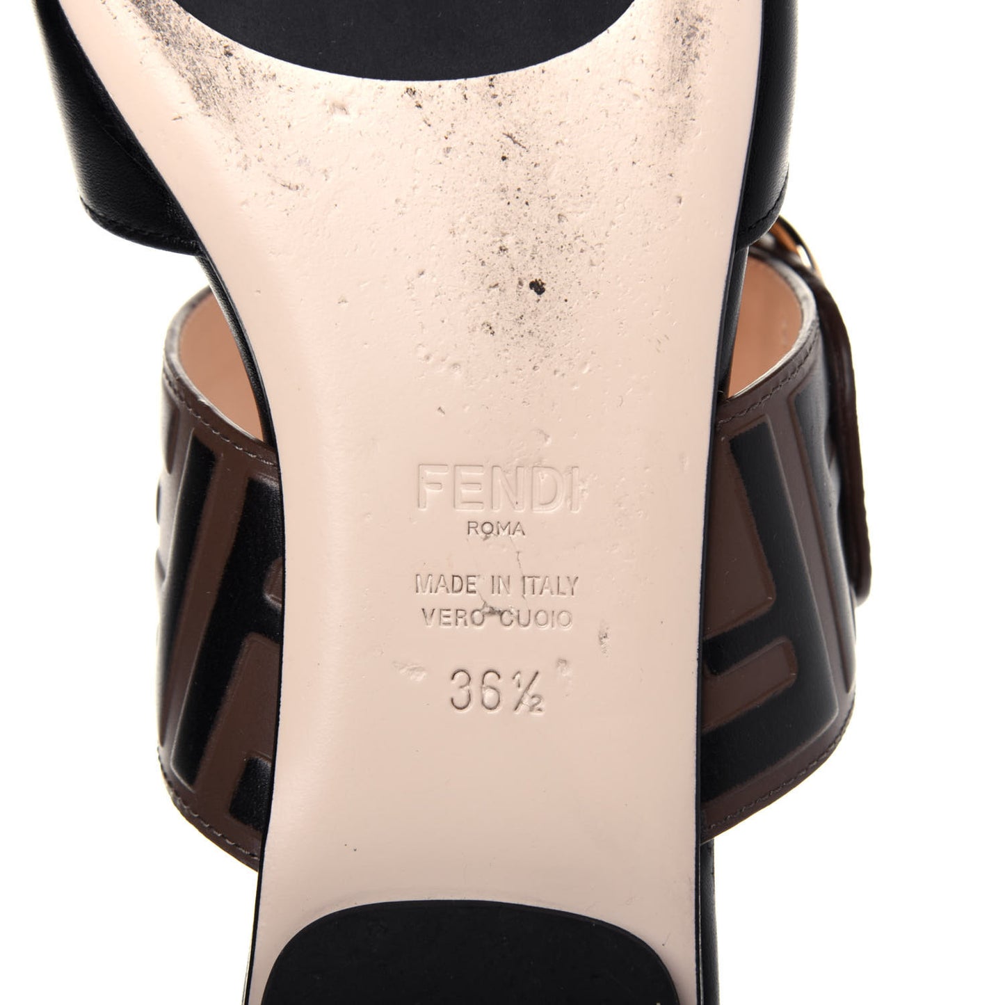 Vitello FF Embossed Buckle Flat Mules 36.5 Maya Black