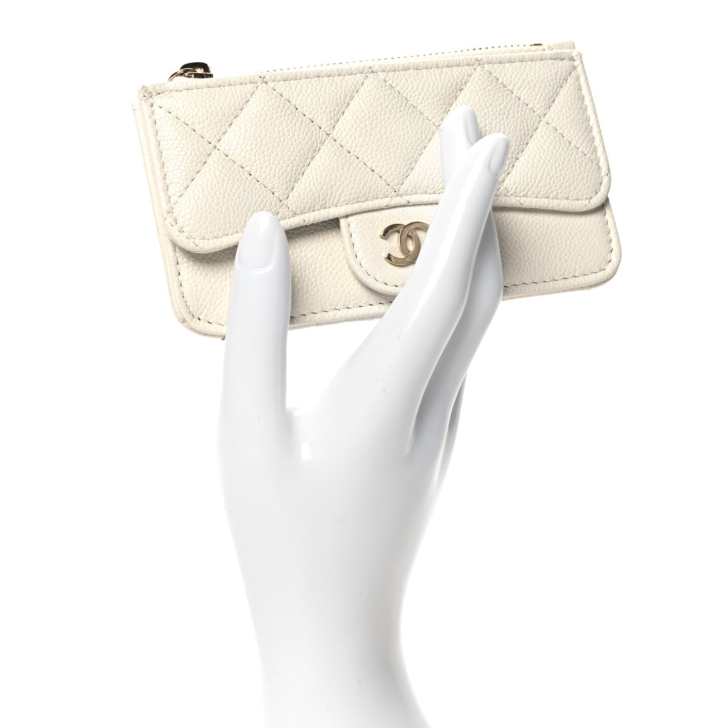 Chanel Caviar Quilted Flap Zip Card Holder White 2 of 8