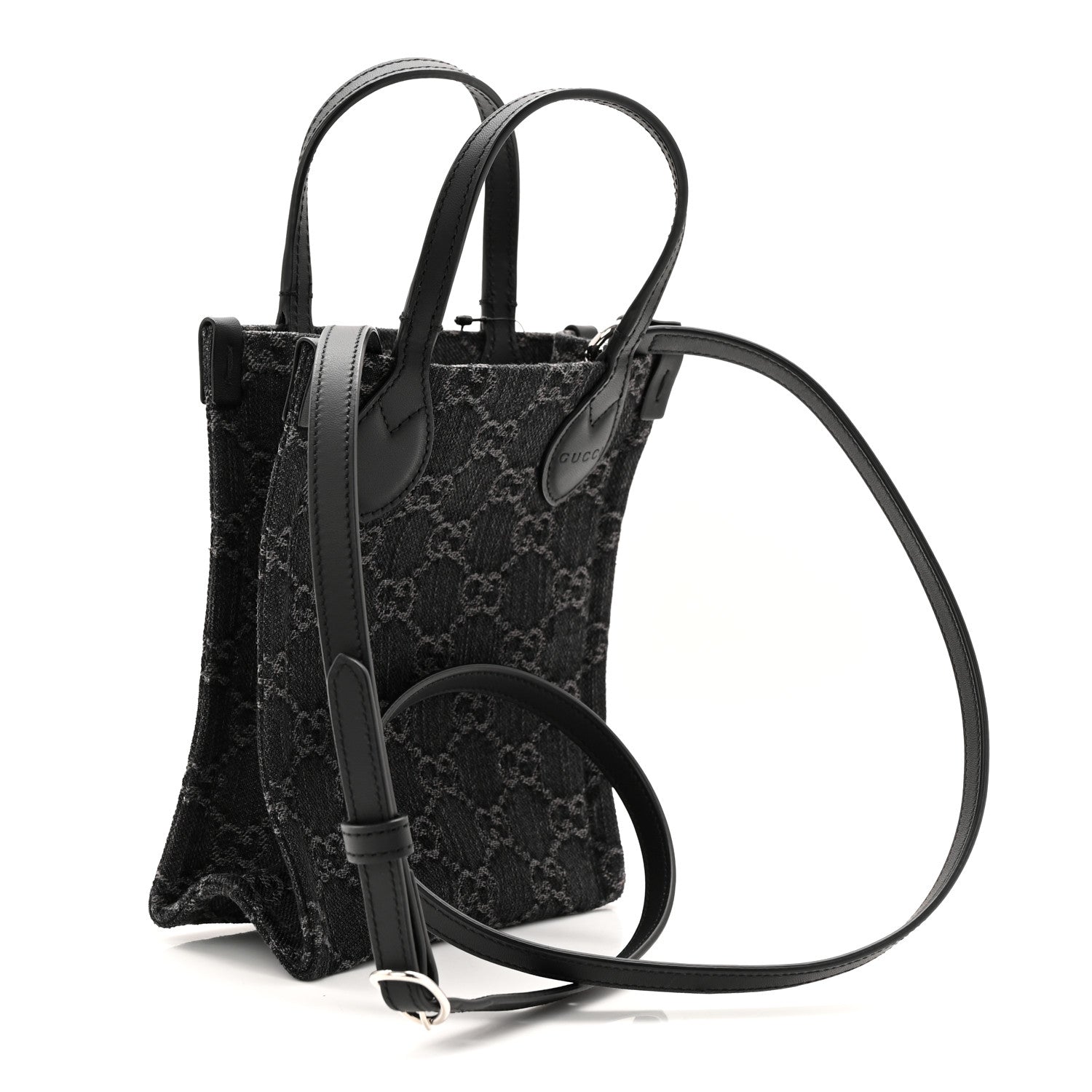 Gucci Denim Cuoio Harness GG Monogram Mini Ophidia Tote Bag Black Medium Grey 3 of 10