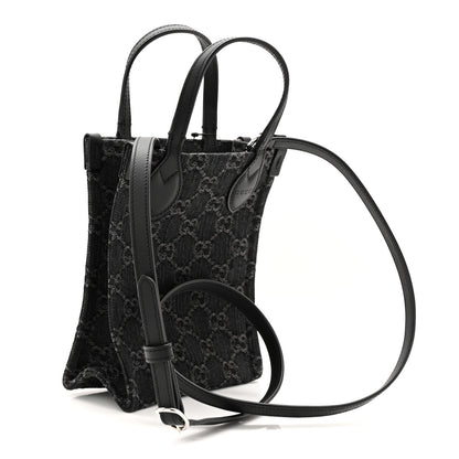 Gucci Denim Cuoio Harness GG Monogram Mini Ophidia Tote Bag Black Medium Grey 3 of 10