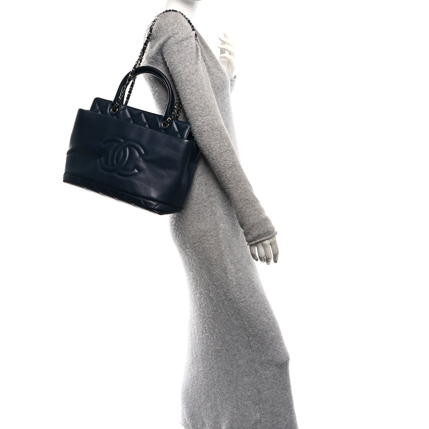 Chanel Soft Caviar CC Medium Top Handle Tote Navy Blue 2 of 12