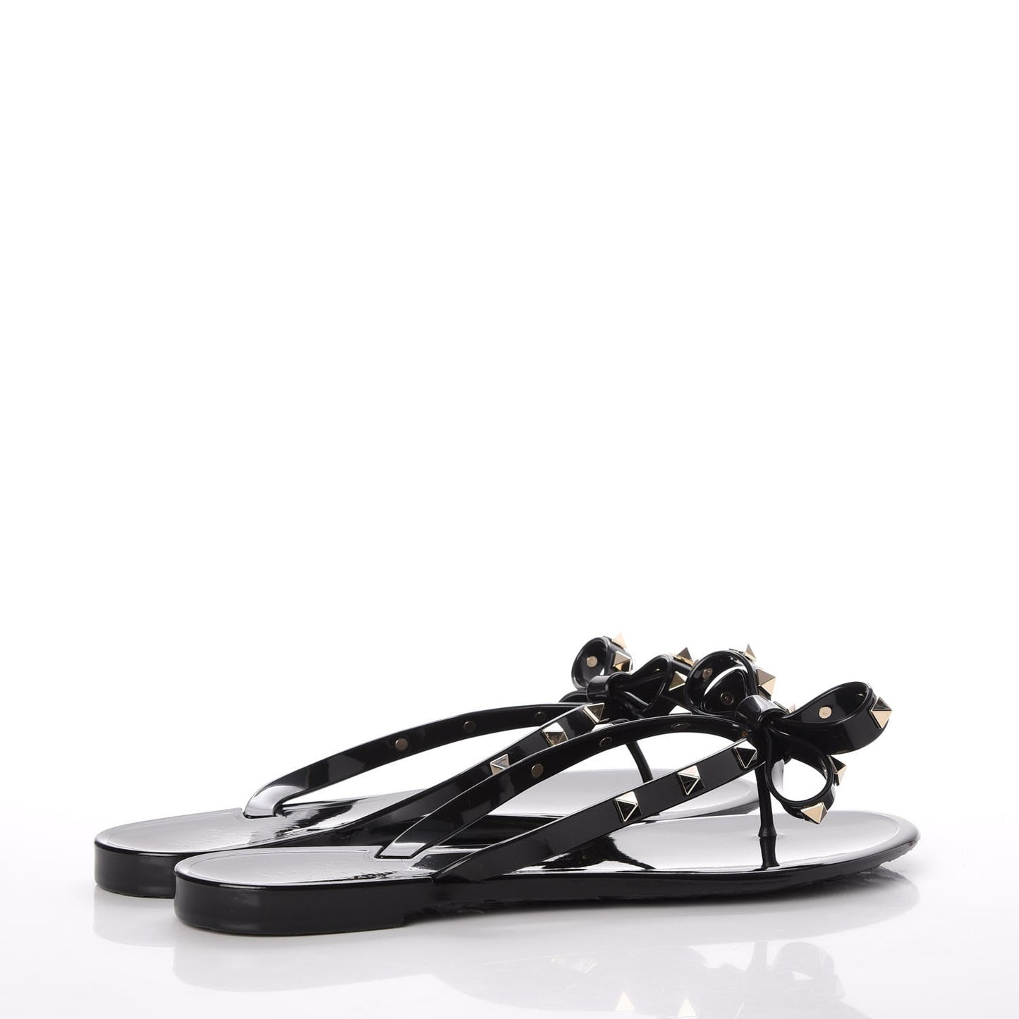 PVC Jelly Rockstud Bow Thong Sandals 40 Black