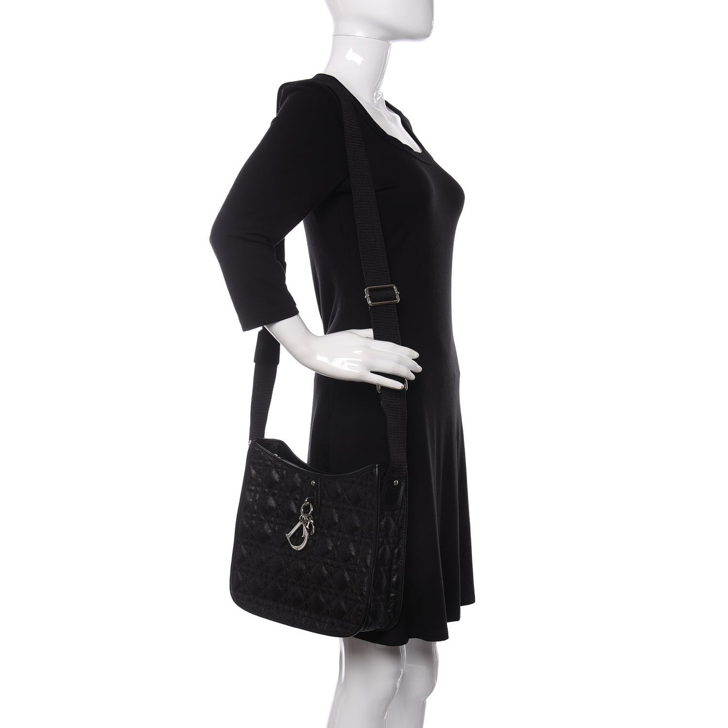 Coated Canvas Cannage Crossbody Bag Black