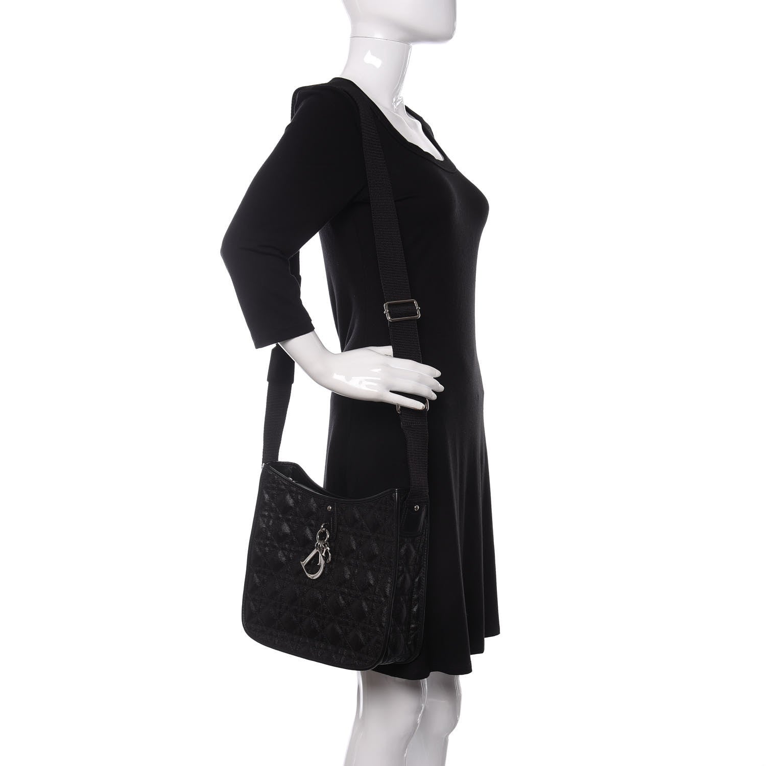Christian Dior Coated Canvas Cannage Crossbody Bag Black 2 of 9