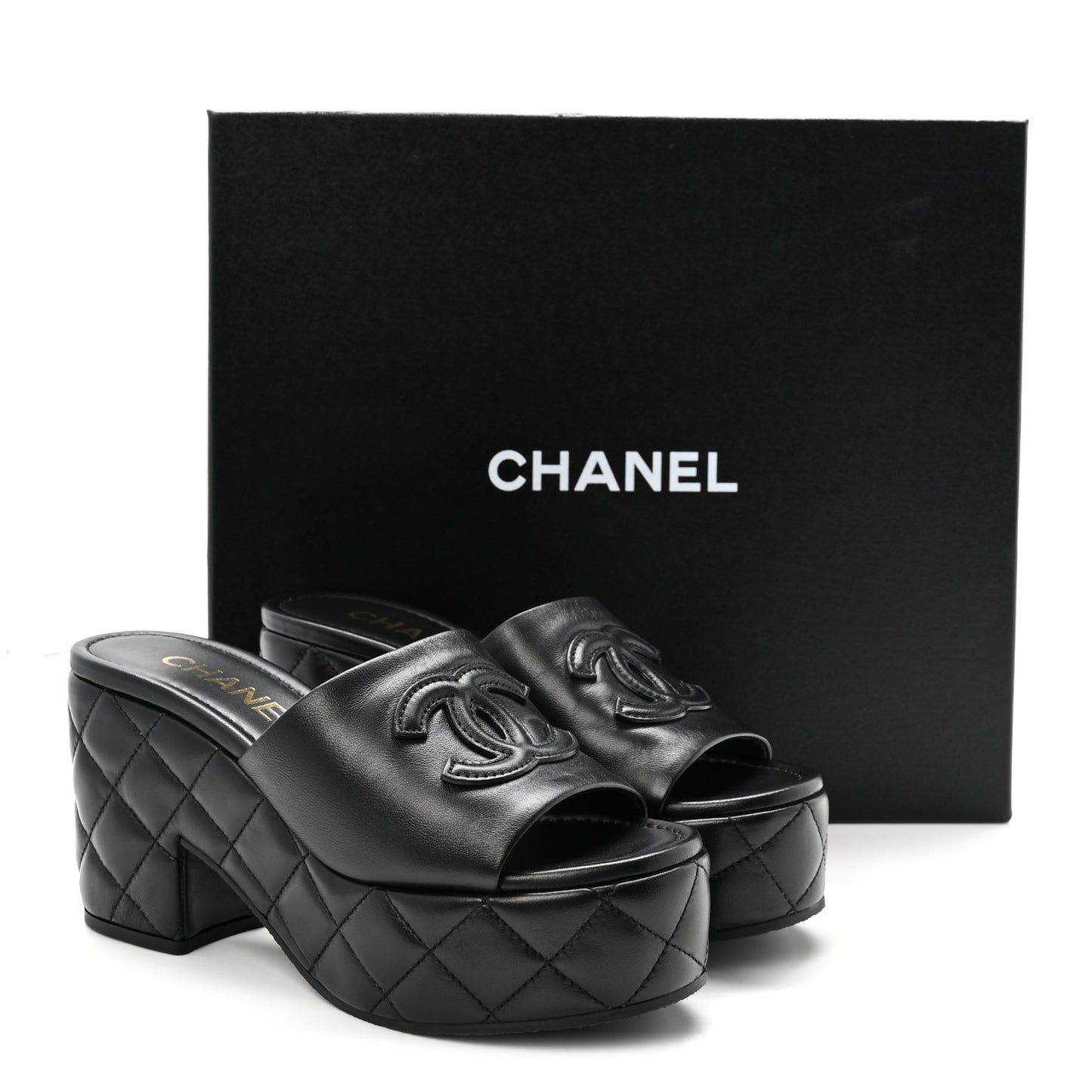 Lambskin Quilted CC Platform Mules 37.5 Black