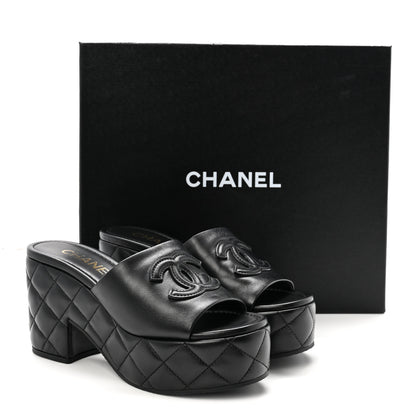 Chanel Lambskin Quilted CC Platform Mules 37.5 Black 10 of 10