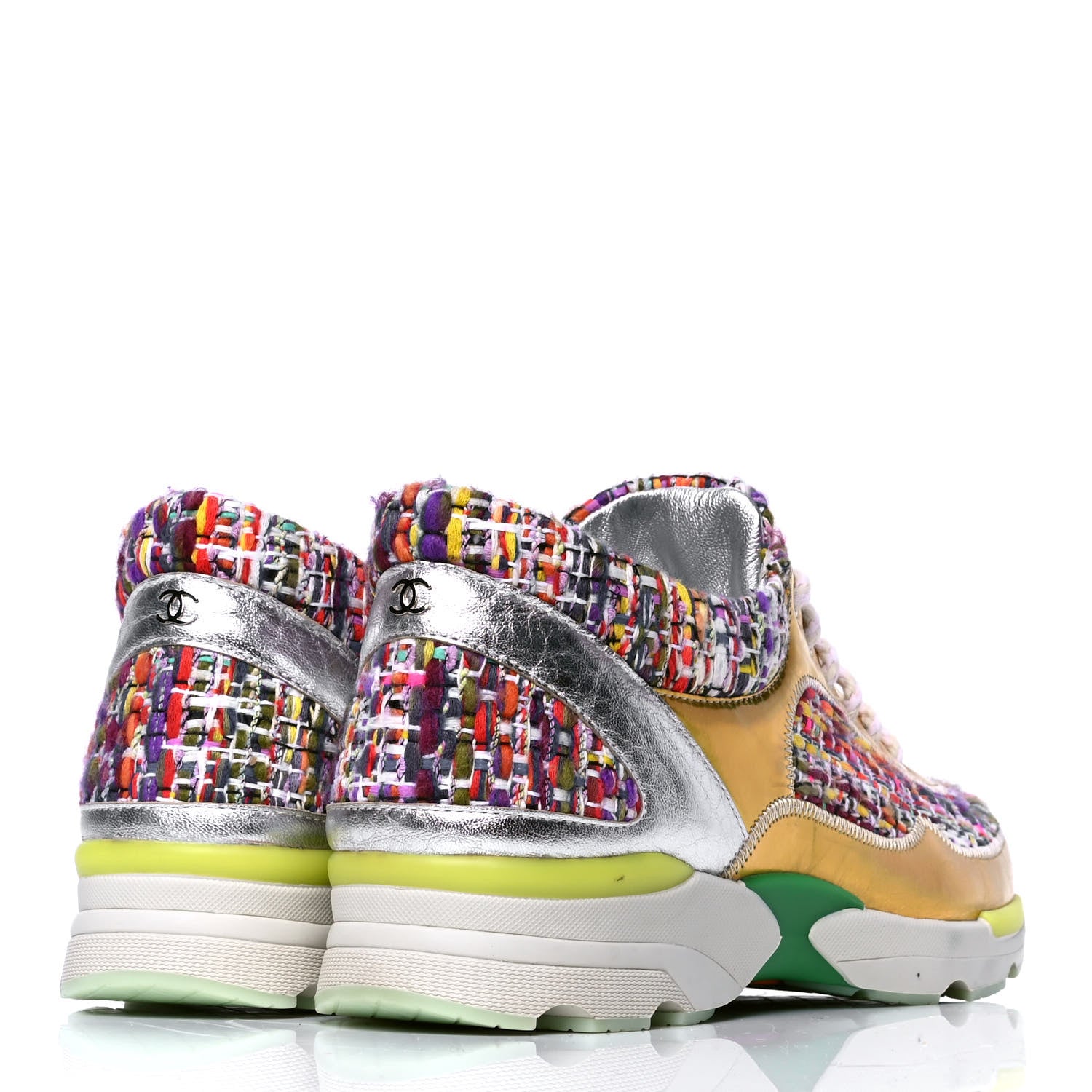 Chanel Tweed Lambskin Runway Sneakers 38.5 Silver Multicolor 3 of 4
