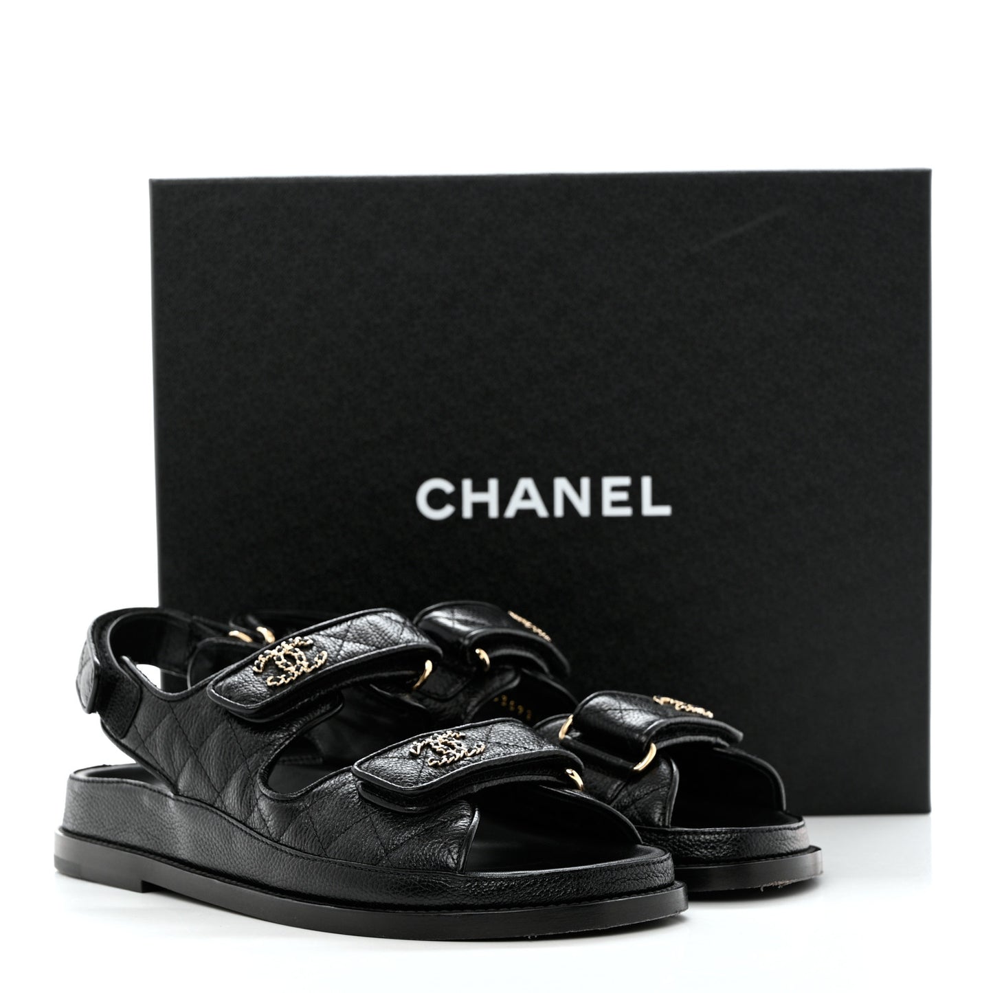 Grained Calfskin Velcro Dad Sandals 37 Black