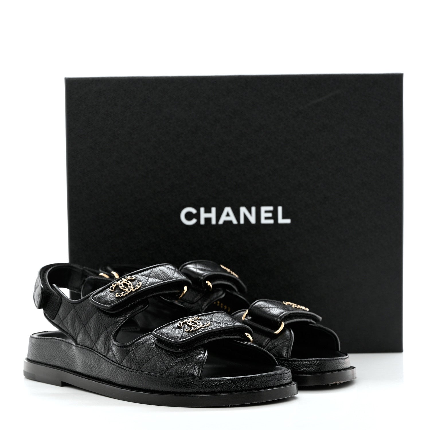Chanel Grained Calfskin Velcro Dad Sandals 37 Black 11 of 11