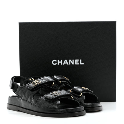 Chanel Grained Calfskin Velcro Dad Sandals 37 Black 11 of 11
