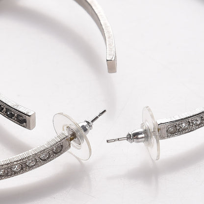 Chanel Crystal CC Large Hoop Earrings Grey Silver 3 of 5