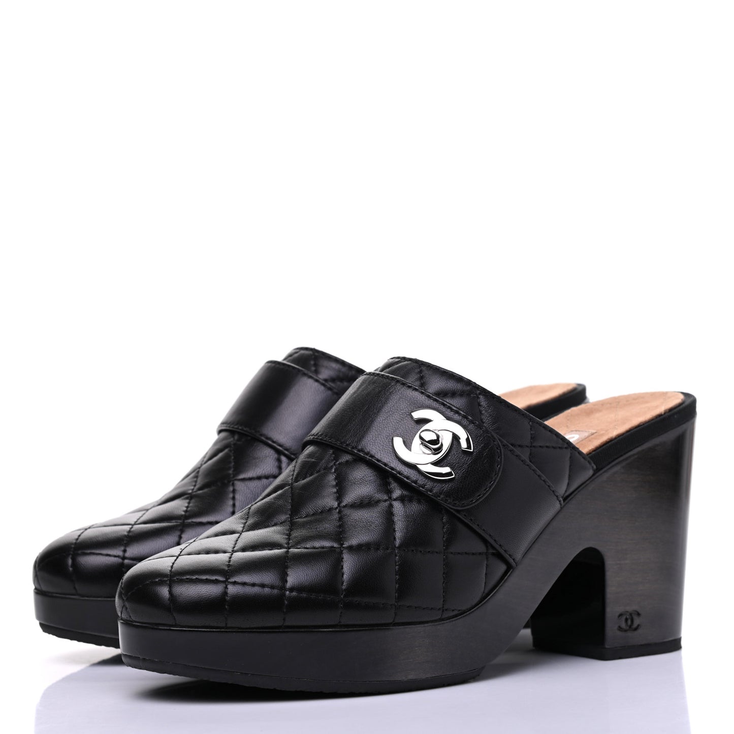 Lambskin Quilted CC Turn Lock Clogs 41.5 Black
