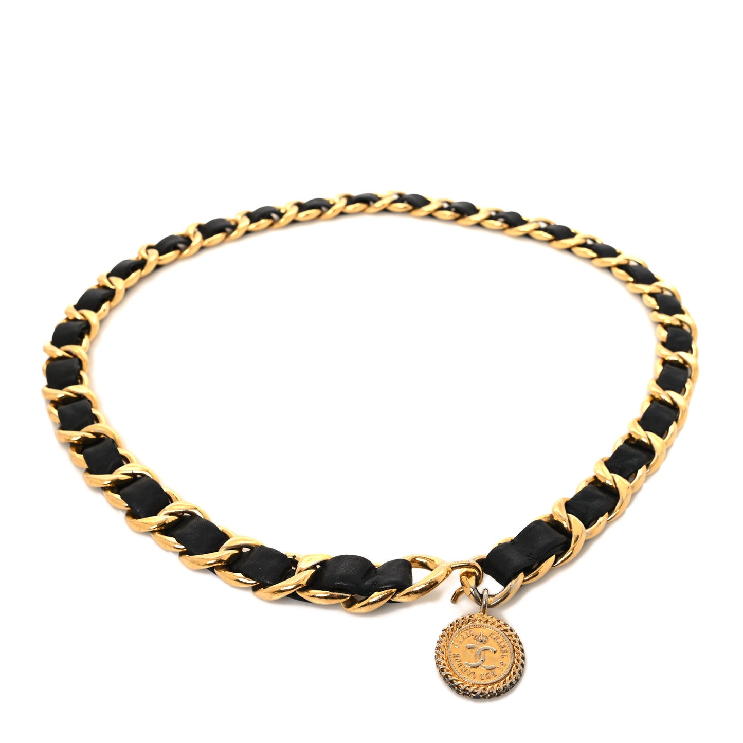 Lambskin Chain CC Medallion Belt Black Gold