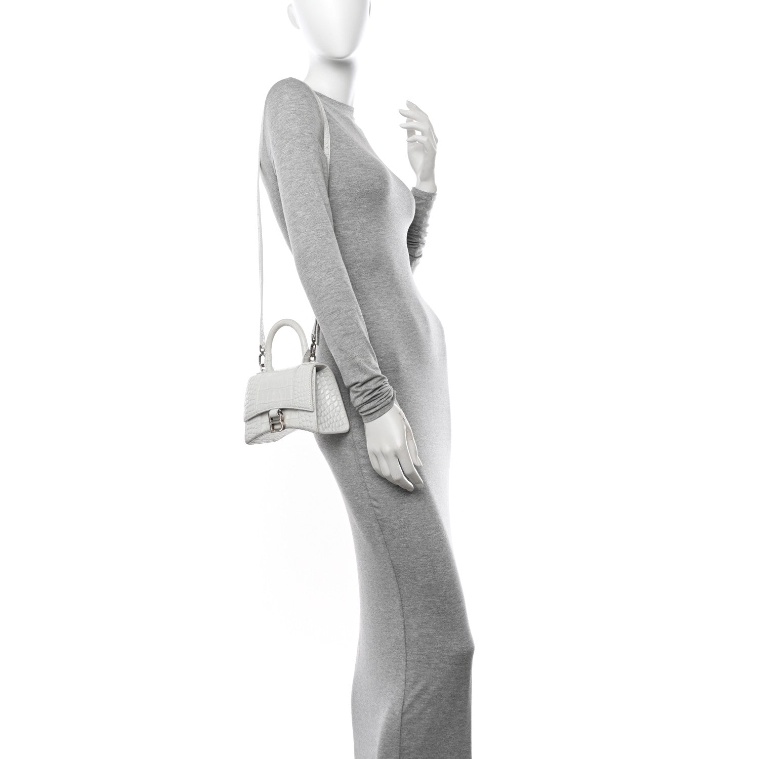 Balenciaga Shiny Calfskin Crocodile Embossed Hourglass Top Handle Bag XS White 2 of 11