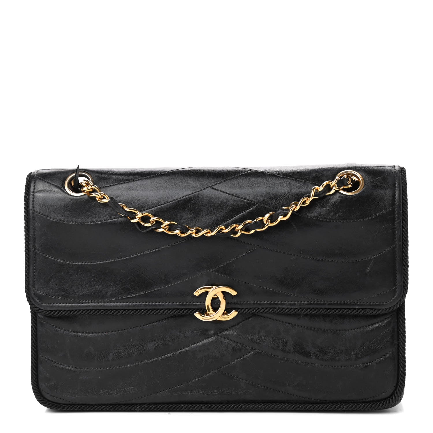 Chanel Lambskin Scallop Quilted Single Flap Black 1 of 12