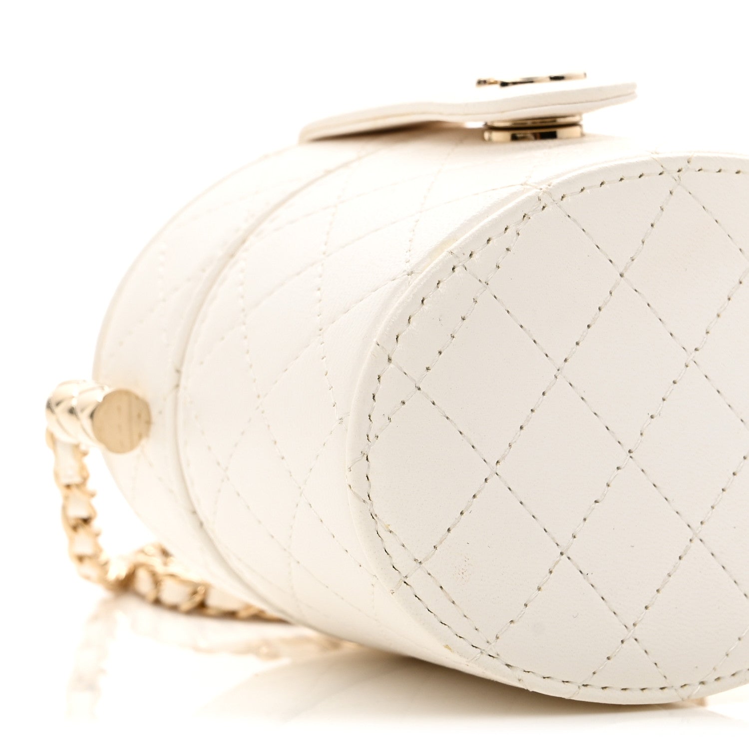 Chanel Lambskin Quilted Round Mini Vanity Case With Chain White 9 of 11