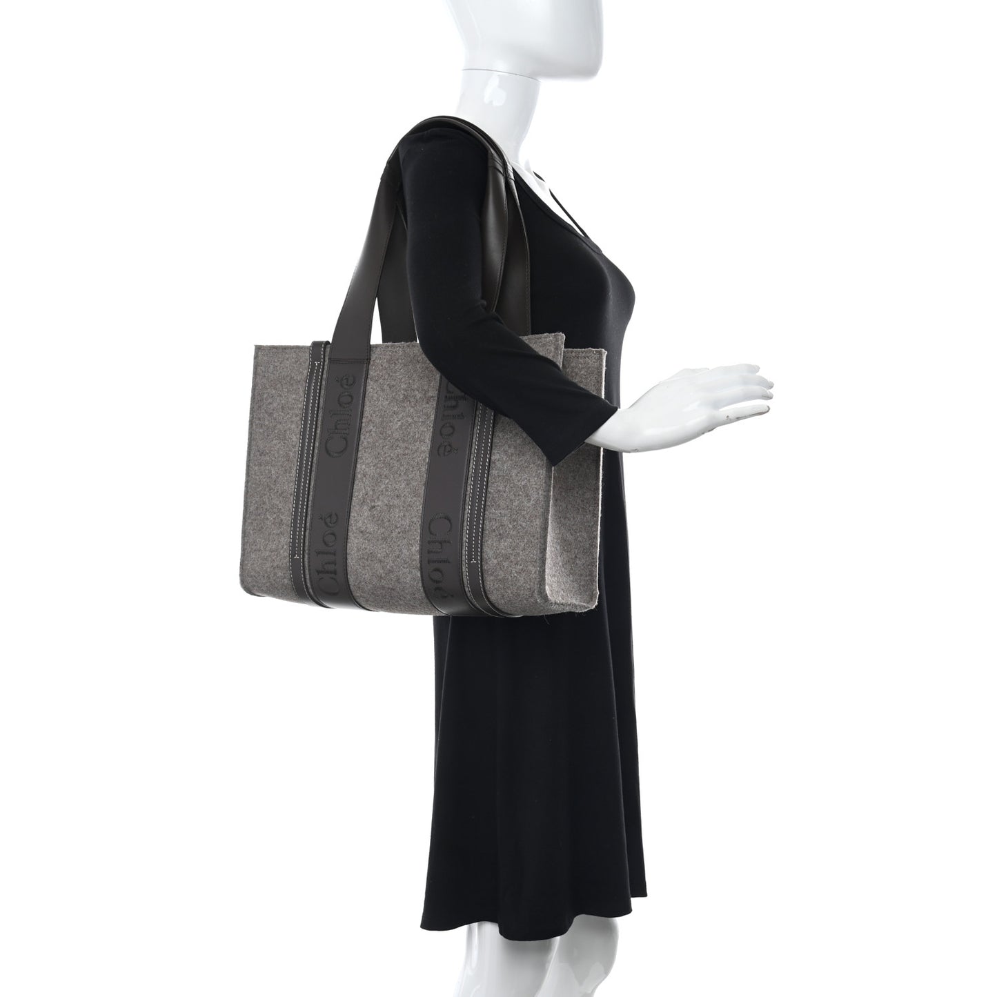 Felt Calfskin Medium Woody Ribbon Tote Deep Beige