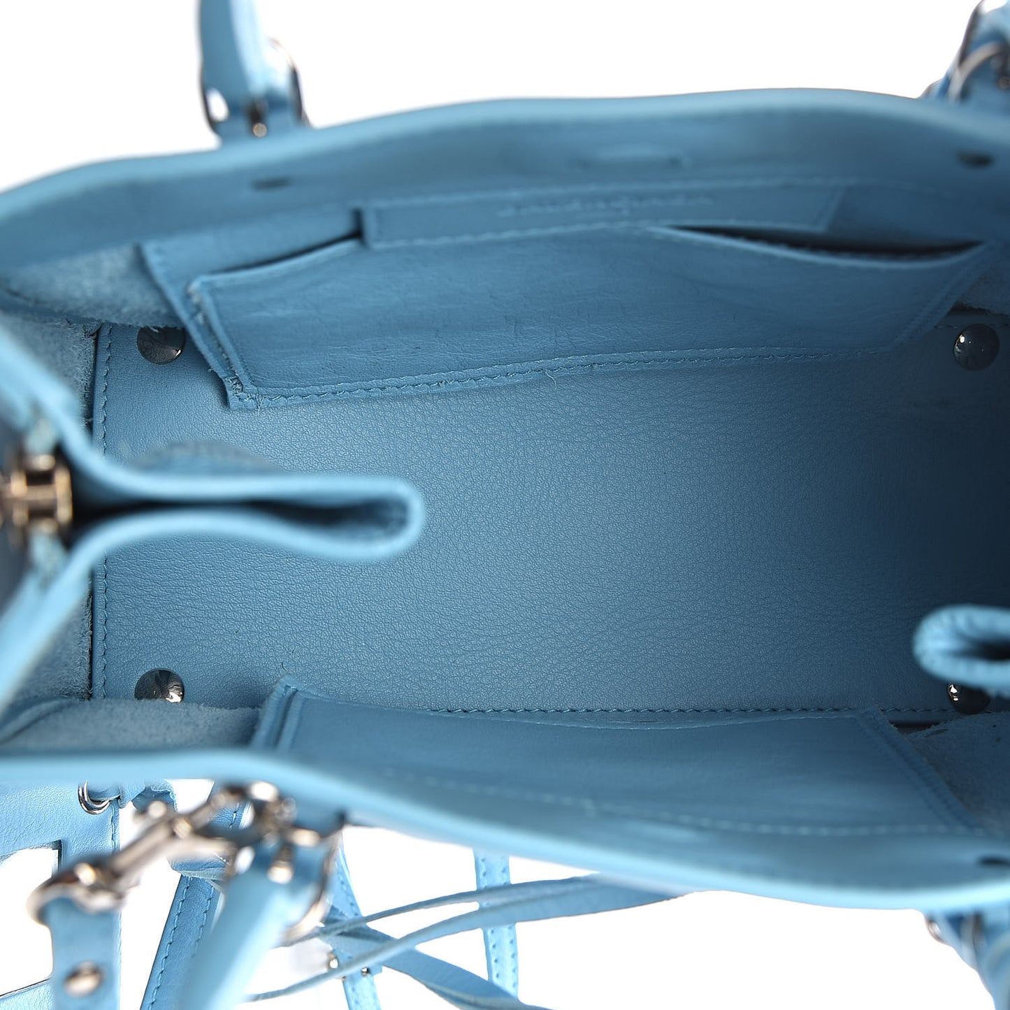 Supple Calfskin Papier Mini A4 Zip Around Tote Bleu Azur Clair