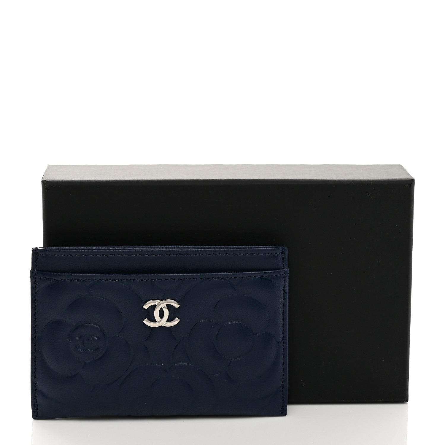 Chanel Lambskin Camellia Embossed Card Holder Navy 9 of 9