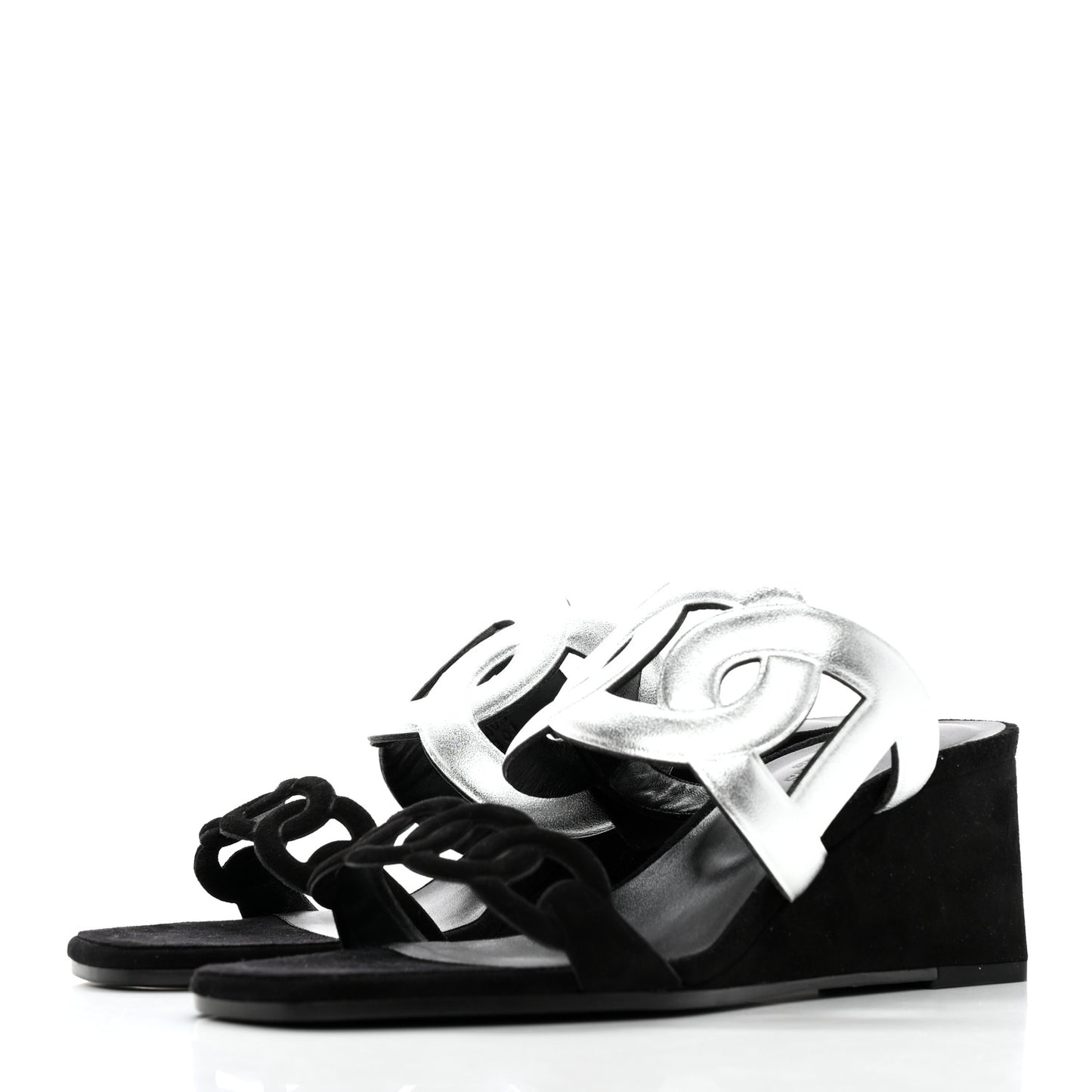 Metallic Nappa Suede Goatskin Figari 55 Sandals 38 Black Argent