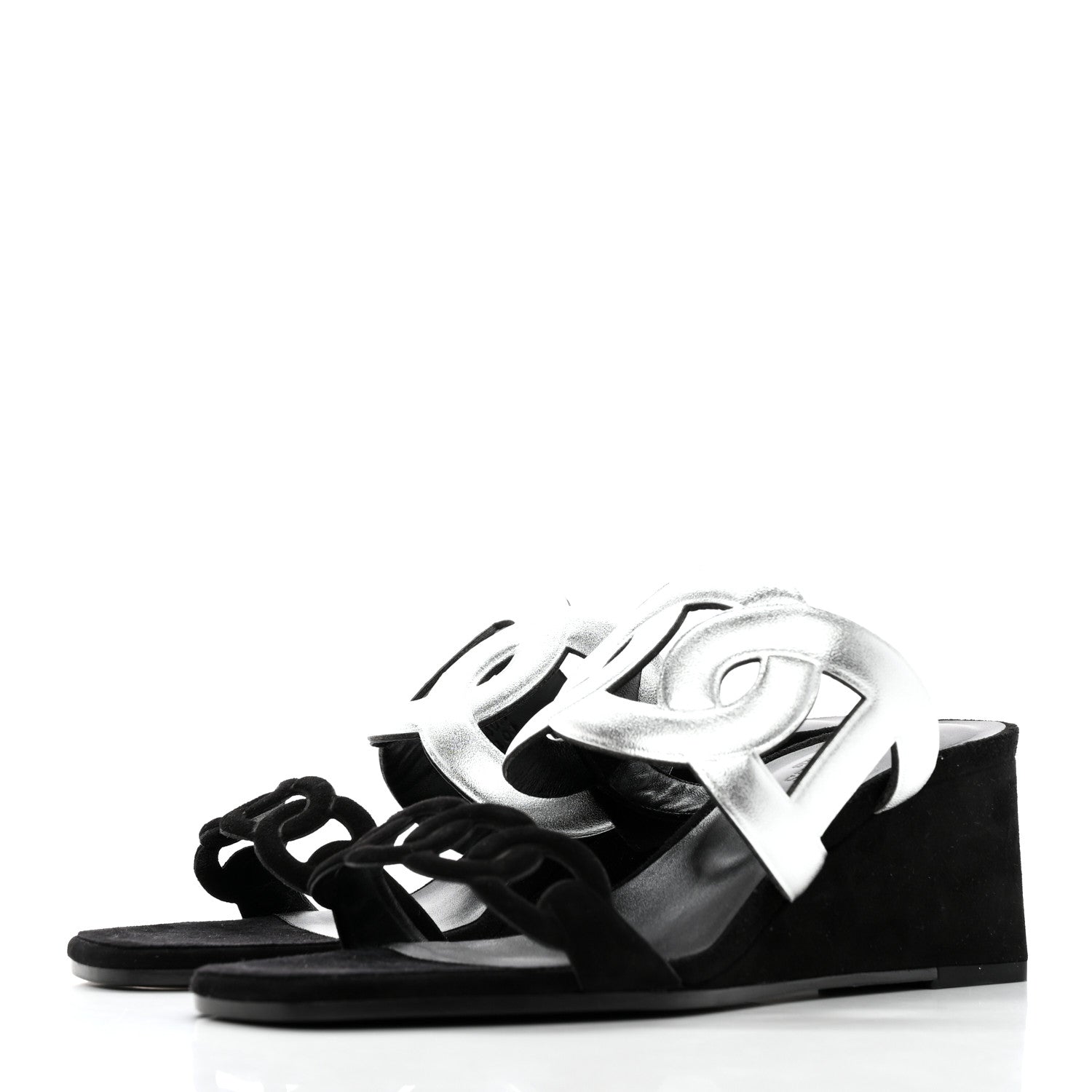Hermes Metallic Nappa Suede Goatskin Figari 55 Sandals 38 Black Argent 3 of 8