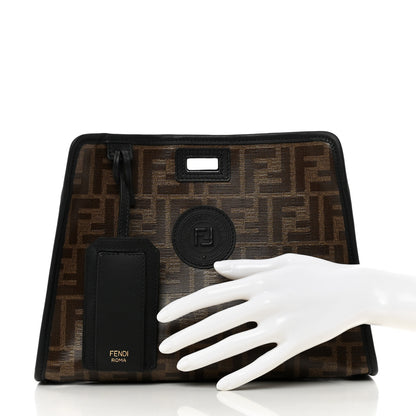 Fendi Glazed Fabric Vitello Century FF 1974 Stamp Patch Mini Peekaboo Defender Cover Mogano Panna Black 2 of 6