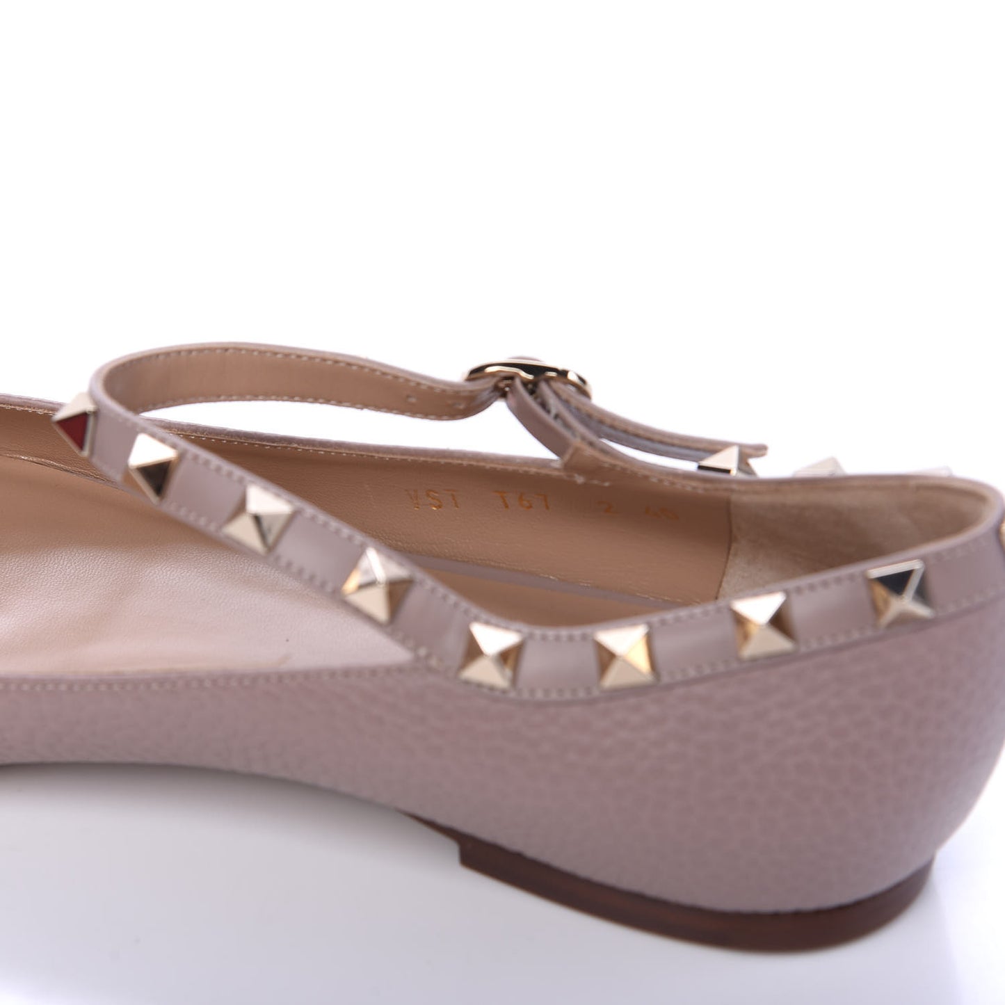 Pebbled Calfskin Rockstud Ankle Strap Ballerina Flats 40 Poudre