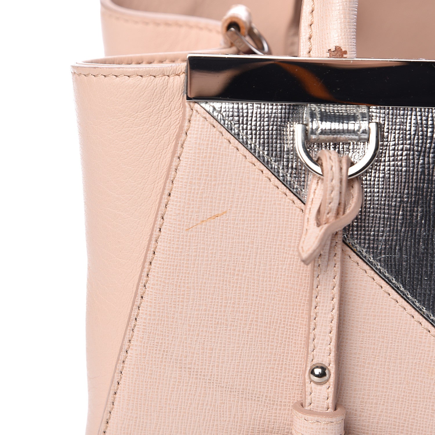 Fendi Vitello Elite Calfskin Colorblock Petite 2Jours Tote Argento Plaster 10 of 14