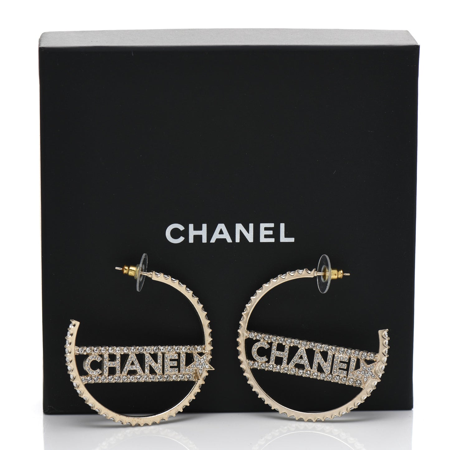 Crystal Logo Hoop Earrings Gold