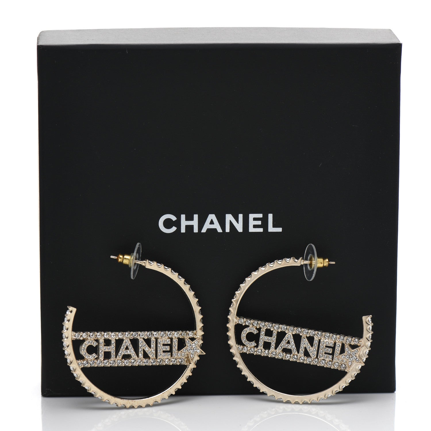 Chanel Crystal Logo Hoop Earrings Gold 7 of 7