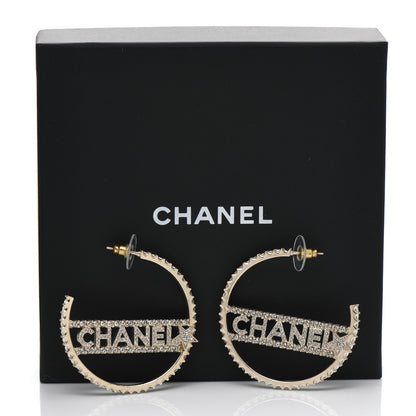 Chanel Crystal Logo Hoop Earrings Gold 7 of 7
