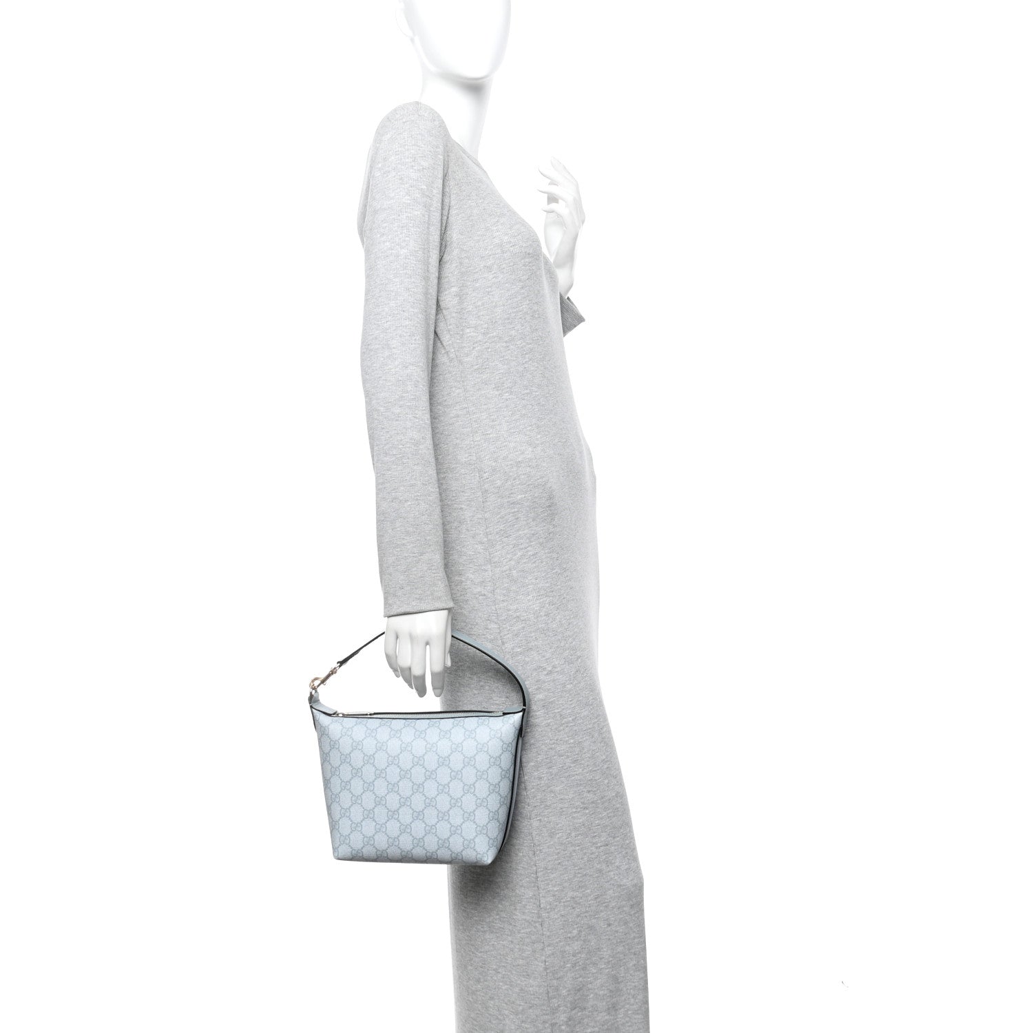 Gucci GG Supreme Monogram Textured Calfskin Web Super Mini Ophidia Shoulder Bag Dusty Blue 2 of 10
